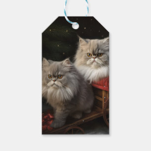 Etiqueta Para Presente Decoração de Natal com Trenó Nevado de Gato Persa