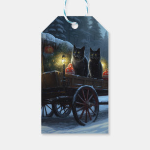 Etiqueta Para Presente Decoração de Natal Passeio de Trenó com Gato Preto