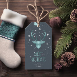 Etiqueta Para Presente Deer Antlers & Snow Christmas Teal ID861