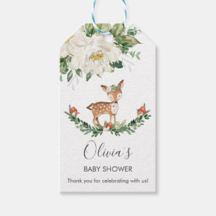 Etiqueta Para Presente Deer Ivory White Floral Chá de fraldas Aniversário