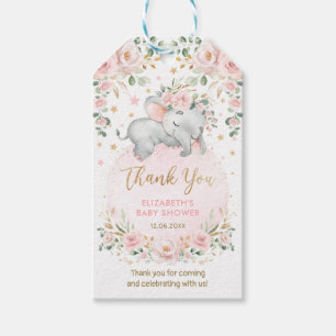 Etiqueta Para Presente Delirante-Elefante-Rosa Dourada Garota-Bebê-Flora