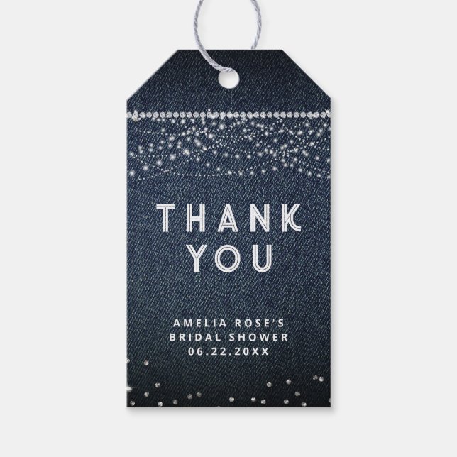 Etiqueta Para Presente Denim Diamantes Luzes Russas Elegante Obrigado (Frente)