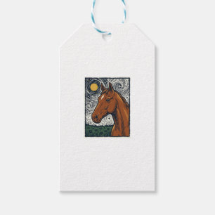 Etiqueta Para Presente Desenho de Arte de Cavalo Gravado Vintage Noite Es