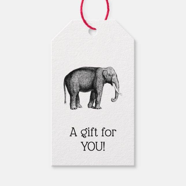 Etiqueta Para Presente Desenho de Elefante Vintage (Frente)