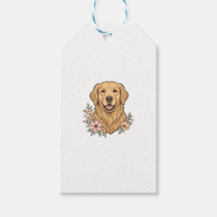 Etiqueta Para Presente Desenho de Gravura Vintage Floral Retriever Dourad