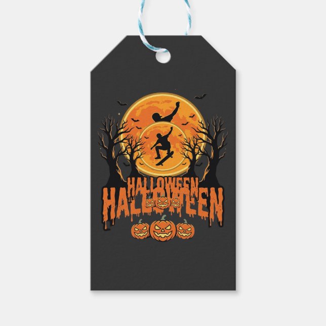 Etiqueta Para Presente Desenho de Lua de Skateboard de Halloween (Frente)