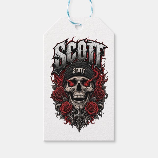 Etiqueta Para Presente Desenho Personalizado de Caveira Scott Gothic (Frente)