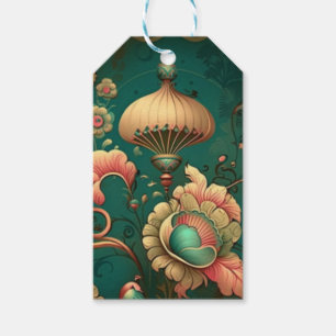 Etiqueta Para Presente Desenho retrô vintage floral verde