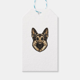 Etiqueta Para Presente Desenho Vetorial de Cão Pastor com Gravura Antiga_