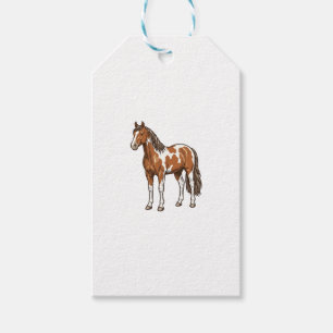 Etiqueta Para Presente Desenho Vetorial de Cavalo Pinto Gravado Antigo_1