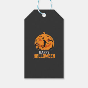 Etiqueta Para Presente Design de Abóbora de Basquete no Halloween_1