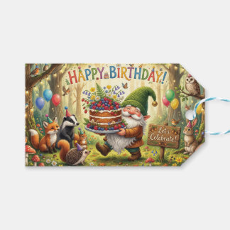 Etiqueta Para Presente Design de Aniversário de Gnomo de Jardim da Flores
