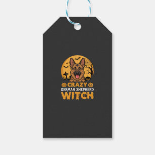 Etiqueta Para Presente Design de Bruxa do Pastor Alemão Louco de Hallowee