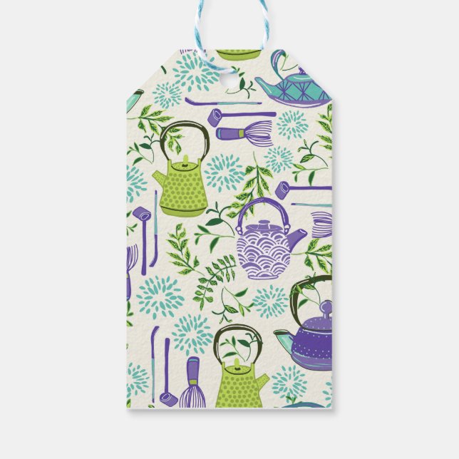 Etiqueta Para Presente Design de Bule de Chá Verde Japonês (Verso)