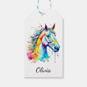 Etiqueta Para Presente Design de cabeça de cavalo de coloração aquosa col