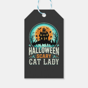 Etiqueta Para Presente Design de Casa Assombrada da Senhora Gato Assustad