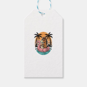Etiqueta Para Presente Design de Férias de Verão Flutuador Flamingo Caval