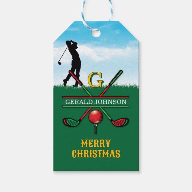 Etiqueta Para Presente Design de Natal de Golfe Personalizado Alegre (Frente)