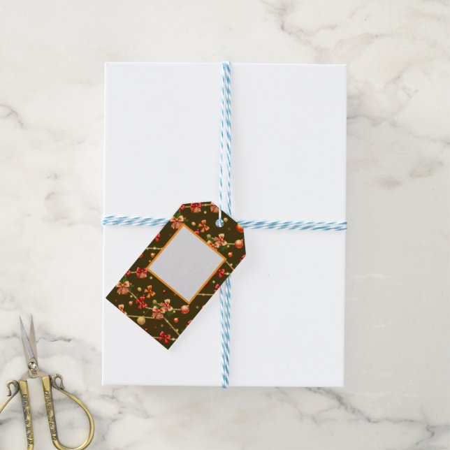 Etiqueta Para Presente Design de Natal do Brown Matte (Com cordão)