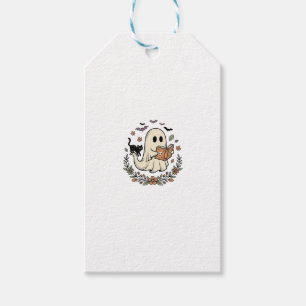 Etiqueta Para Presente Design de Vetor Floral de Gato Fantasma Vintage de