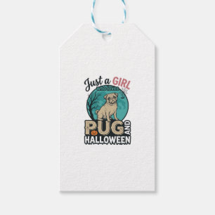 Etiqueta Para Presente Design de Vetor Vintage de Menina Pug Halloween (2