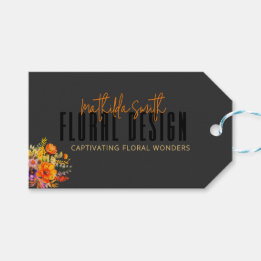 Etiqueta Para Presente Design Floral Sofisticado Flores Laranja Preto