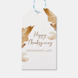 Etiqueta Para Presente Dia de Ação de Graças com Folhas de Aquarela Moder