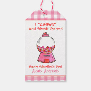 Etiqueta Para Presente Dia de os namorados Gingham Gumballs, de cor rosa-