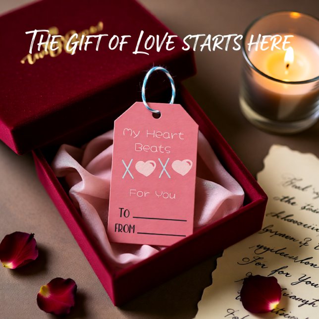 Etiqueta Para Presente Dia de os namorados XOXO rosa (My Heart Beats XOXO Pink Valentine Gift Tags)
