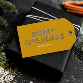 Etiqueta Para Presente Diamantes Elegantes Feliz Natal Negócios Amarelo