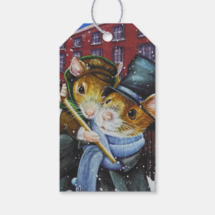 Etiqueta Para Presente Dickens Christmas Carol Mice Watercolor Art