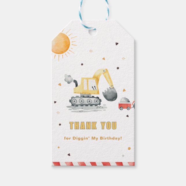 Etiqueta Para Presente Diggin’ It Construction Birthday Thank You (Frente)
