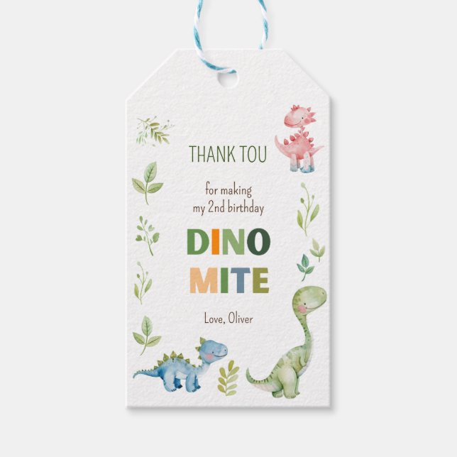 Etiqueta Para Presente Dino-mite, aniversário verde (Frente)