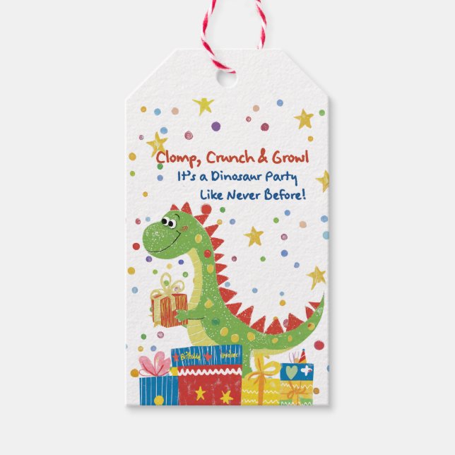 Etiqueta Para Presente Dino Roar Birthday (Frente)