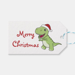 Etiqueta Para Presente Dinosaur Christmas Snow Winter T-Rex Dino Trucker