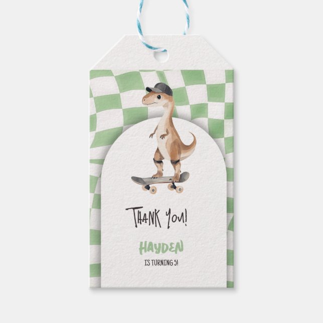 Etiqueta Para Presente Dinossaur Birthday - Retro T Rex Verificado (Frente)