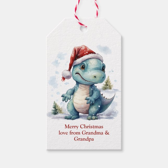 Etiqueta Para Presente Dinossauro de Natal bonito (Frente)