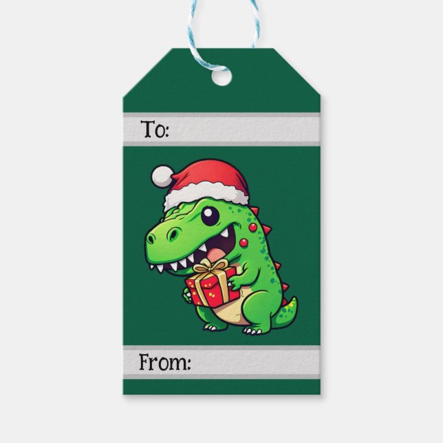 Etiqueta Para Presente Dinossauro de presente de Natal (Frente)