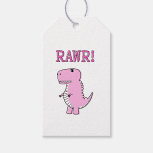 Etiqueta Para Presente Dinossauro T-Rex, Cartoon Rosa, Bonito E Irritado