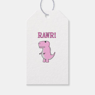 Etiqueta Para Presente Dinossauro T-Rex, Cartoon Rosa, Bonito E Irritado
