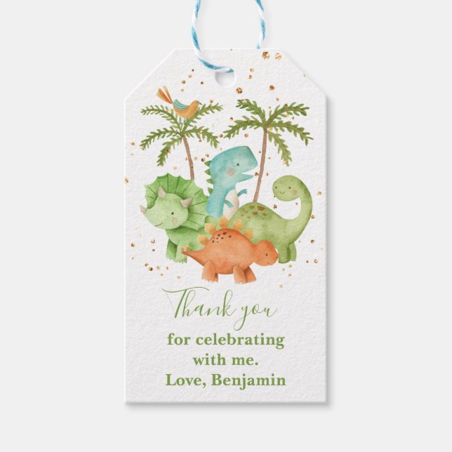 Etiqueta Para Presente Dinossauros Chá de fraldas I Aniversário (Frente)