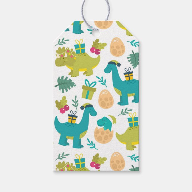 Etiqueta Para Presente Dinossauros de Natal (Frente)