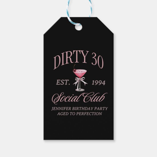 Etiqueta Para Presente Dirty 30 Coquette Martini com um Arco (Frente)