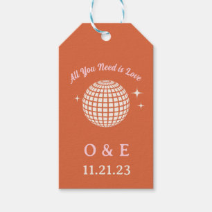 Etiqueta Para Presente Disco Ball Sparkles 70s Iniciais de Casamento Retr