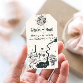 Etiqueta Para Presente Disco Whimsical Hand Drawn Casamento Obrigado