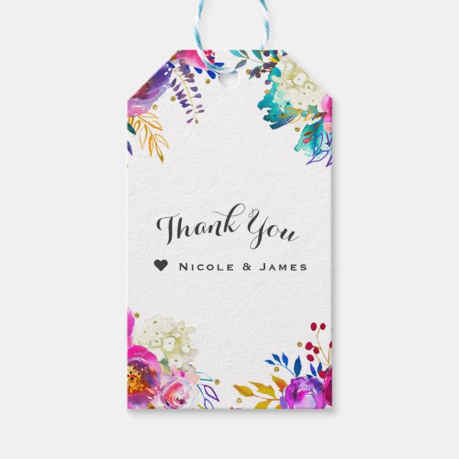 Etiqueta Para Presente Diversão Brilhante Ousada Floral Aquarela Salpico  (Frente)