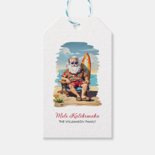 Etiqueta Para Presente Diversão dos Papais noeis Mele Kalikimaka Surfer F