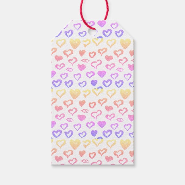 Etiqueta Para Presente Diversão Girly Rainbow Glitter Hearts Patterno (Frente)