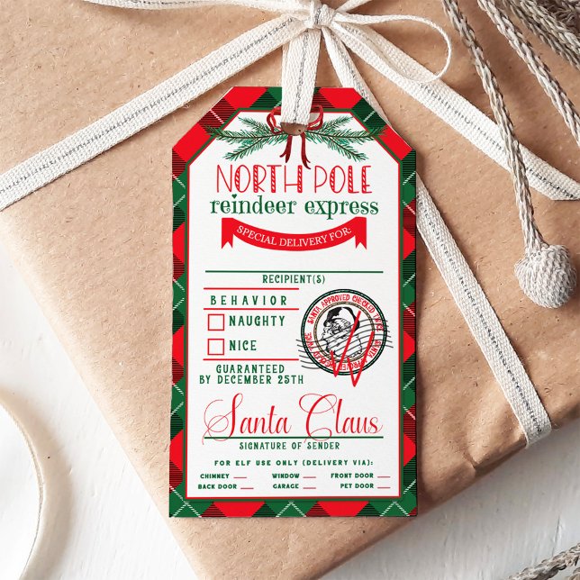 Etiqueta Para Presente Do Natal Red & Green Tartan no Natal (Criador carregado)