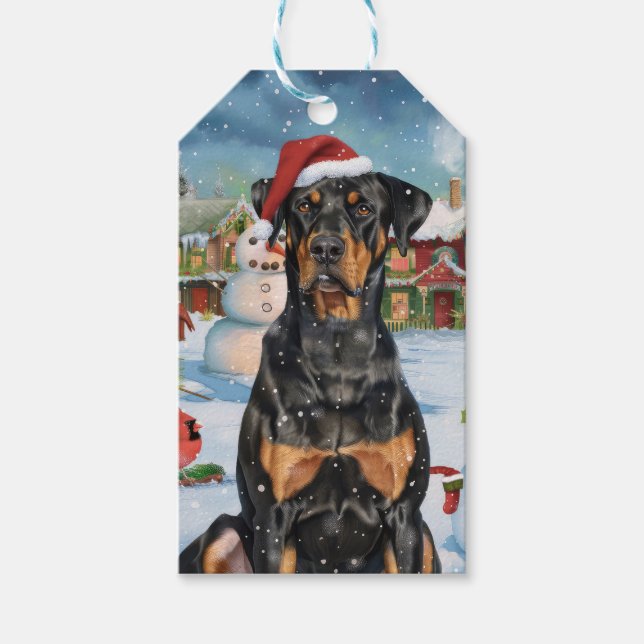 Etiqueta Para Presente Doberman Winter Wonderland Christmas Joy (Frente)
